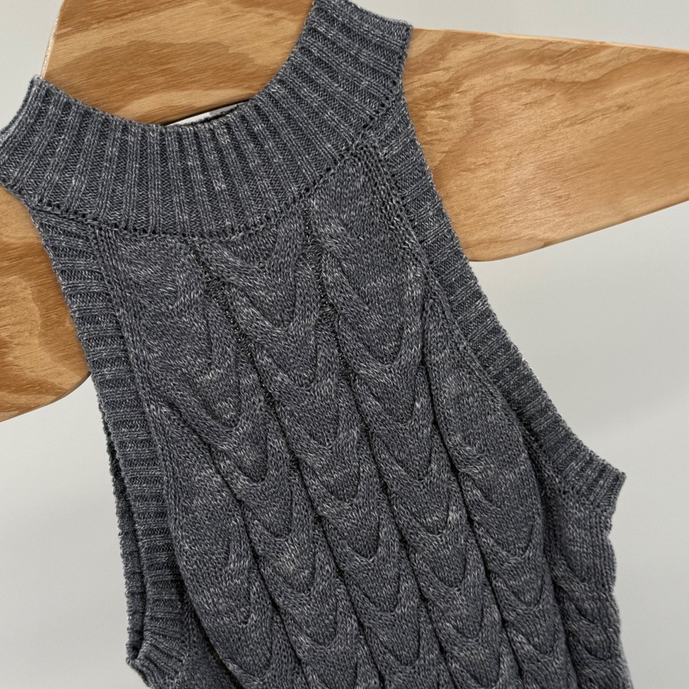 Venus Cable Knit Sweater Dress Sleeveless‎ Mock Neck Casual Comfy Chic Gray S